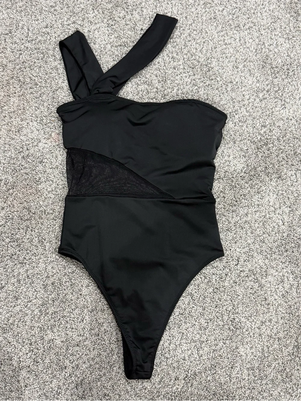 Alieva Black Skylar Prune Mesh Cheeky One Piece Swimsuit Asymmetrical Women’s S
